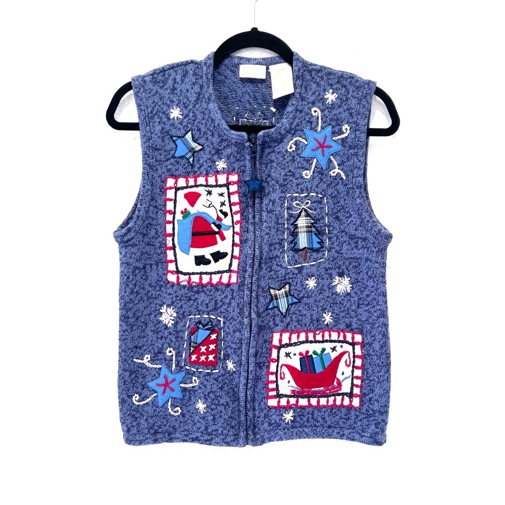 Bobbie Brooks Christmas blue knitted‎ sweater vest S